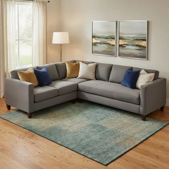 Teal And Brown Abstract Washable Area Rug With UV Protection Photo 1