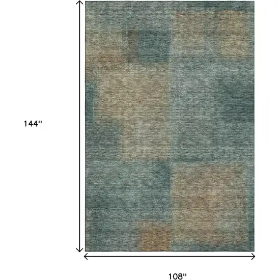 Teal And Brown Abstract Washable Area Rug With UV Protection Photo 3
