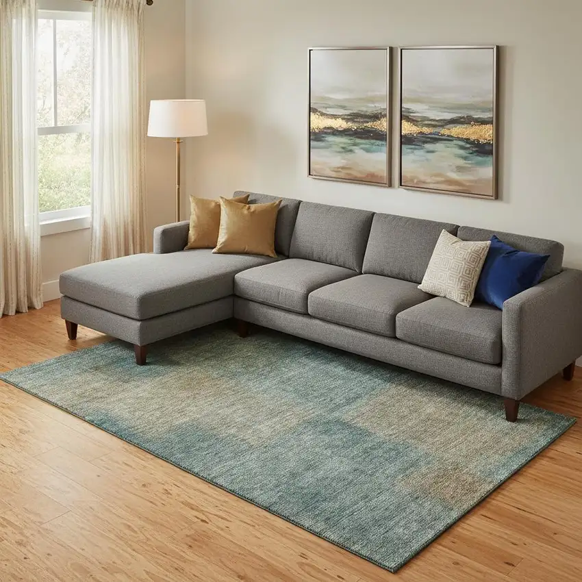 Teal And Brown Abstract Washable Area Rug With UV Protection Photo 1