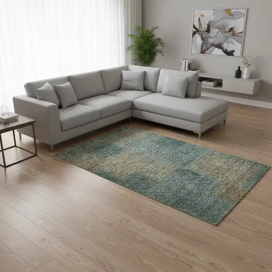 Teal And Brown Abstract Washable Area Rug With UV Protection Photo 2