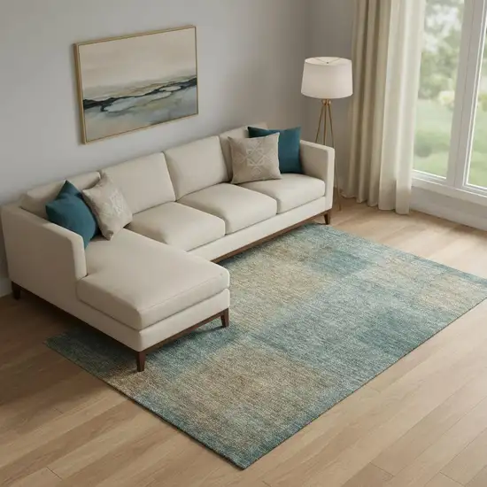 Teal And Brown Abstract Washable Area Rug With UV Protection Photo 1