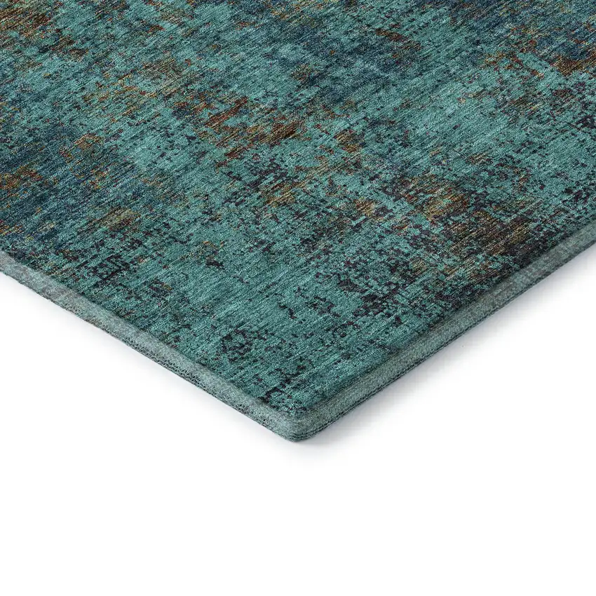 Teal And Brown Abstract Washable Area Rug With UV Protection Photo 7