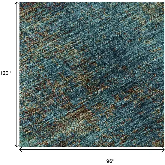 Teal And Brown Abstract Washable Area Rug With UV Protection Photo 9