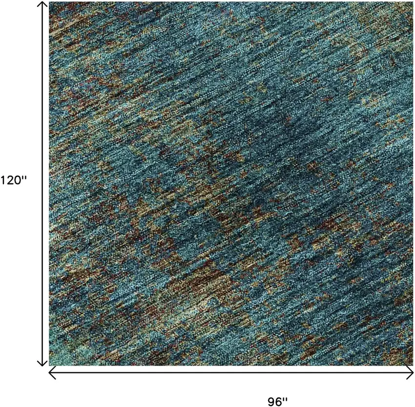 Teal And Brown Abstract Washable Area Rug With UV Protection Photo 9