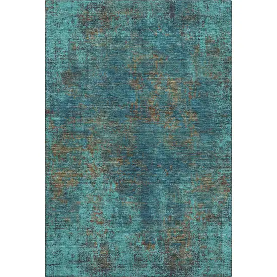 Teal And Brown Abstract Washable Area Rug With UV Protection Photo 6