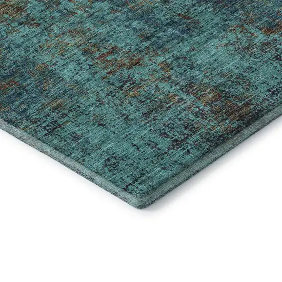 Teal And Brown Abstract Washable Area Rug With UV Protection Photo 8