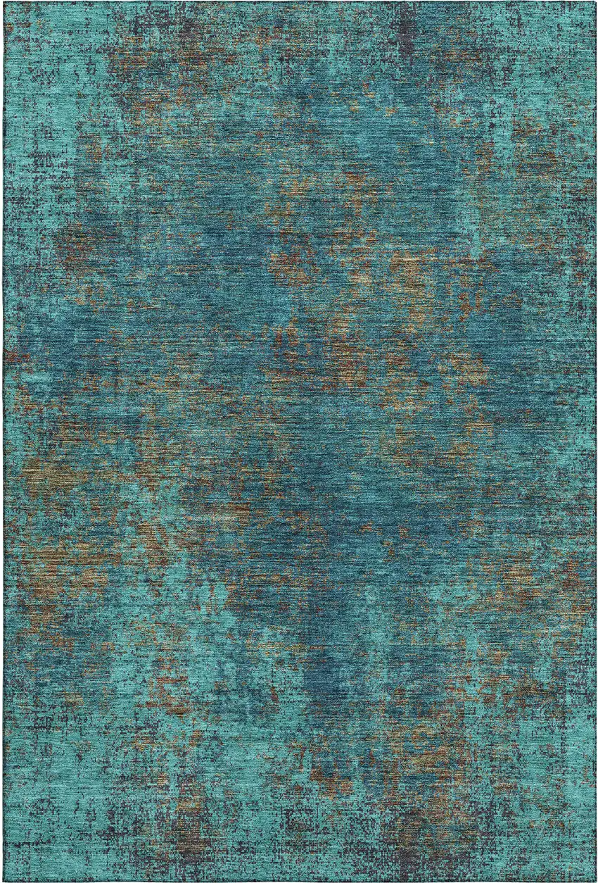 Teal And Brown Abstract Washable Area Rug With UV Protection Photo 4
