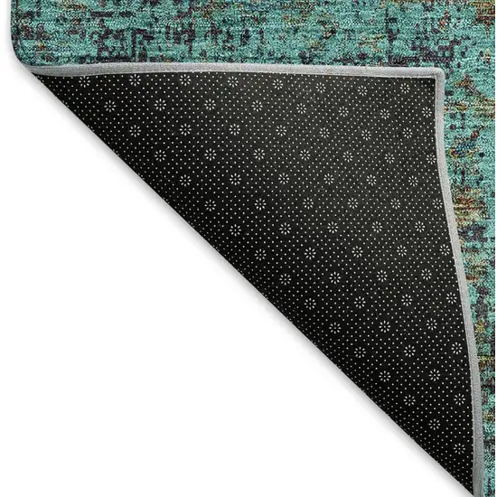 Teal And Brown Abstract Washable Area Rug With UV Protection Photo 5