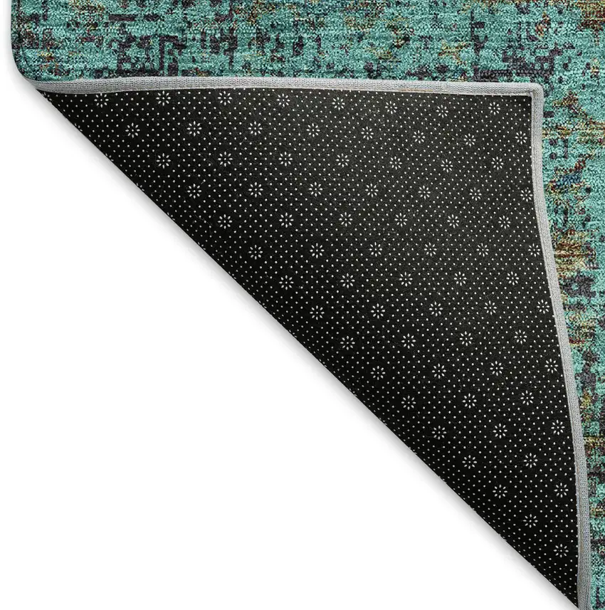 Teal And Brown Abstract Washable Area Rug With UV Protection Photo 5
