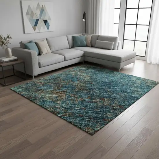 Teal And Brown Abstract Washable Area Rug With UV Protection Photo 2