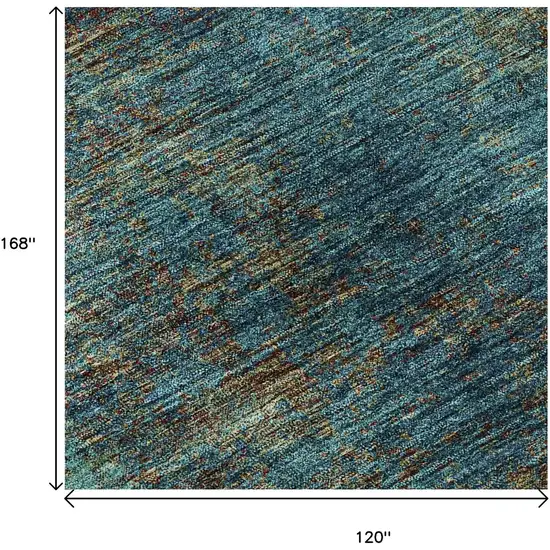 Teal And Brown Abstract Washable Area Rug With UV Protection Photo 9