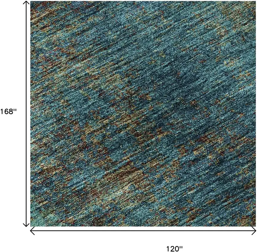 Teal And Brown Abstract Washable Area Rug With UV Protection Photo 9