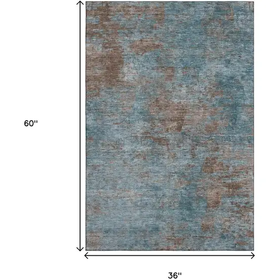 Teal And Brown Abstract Washable Area Rug With UV Protection Photo 3