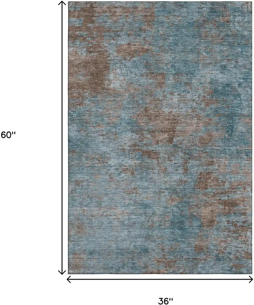 Teal And Brown Abstract Washable Area Rug With UV Protection Photo 3