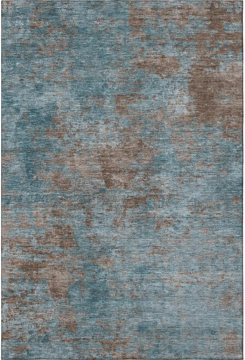 Teal And Brown Abstract Washable Area Rug With UV Protection Photo 3