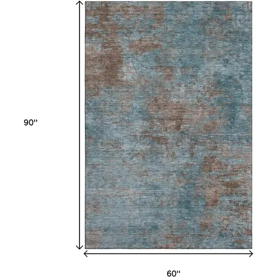 Teal And Brown Abstract Washable Area Rug With UV Protection Photo 9
