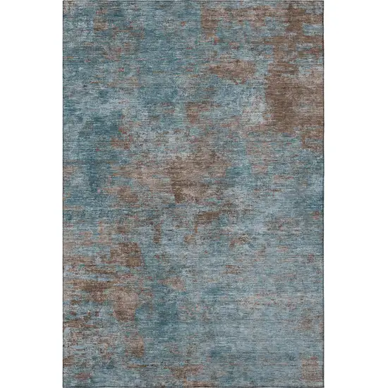 Teal And Brown Abstract Washable Area Rug With UV Protection Photo 3