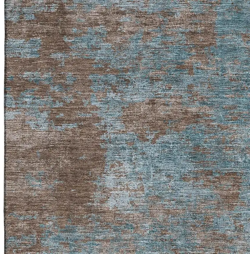 Teal And Brown Abstract Washable Area Rug With UV Protection Photo 3
