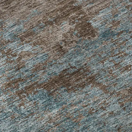 Teal And Brown Abstract Washable Area Rug With UV Protection Photo 9