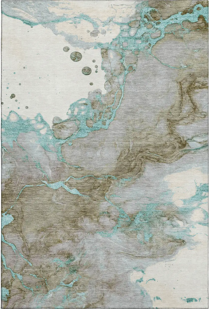 Teal And Brown Abstract Washable Area Rug With UV Protection Photo 7