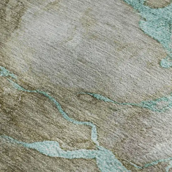 Teal And Brown Abstract Washable Area Rug With UV Protection Photo 4