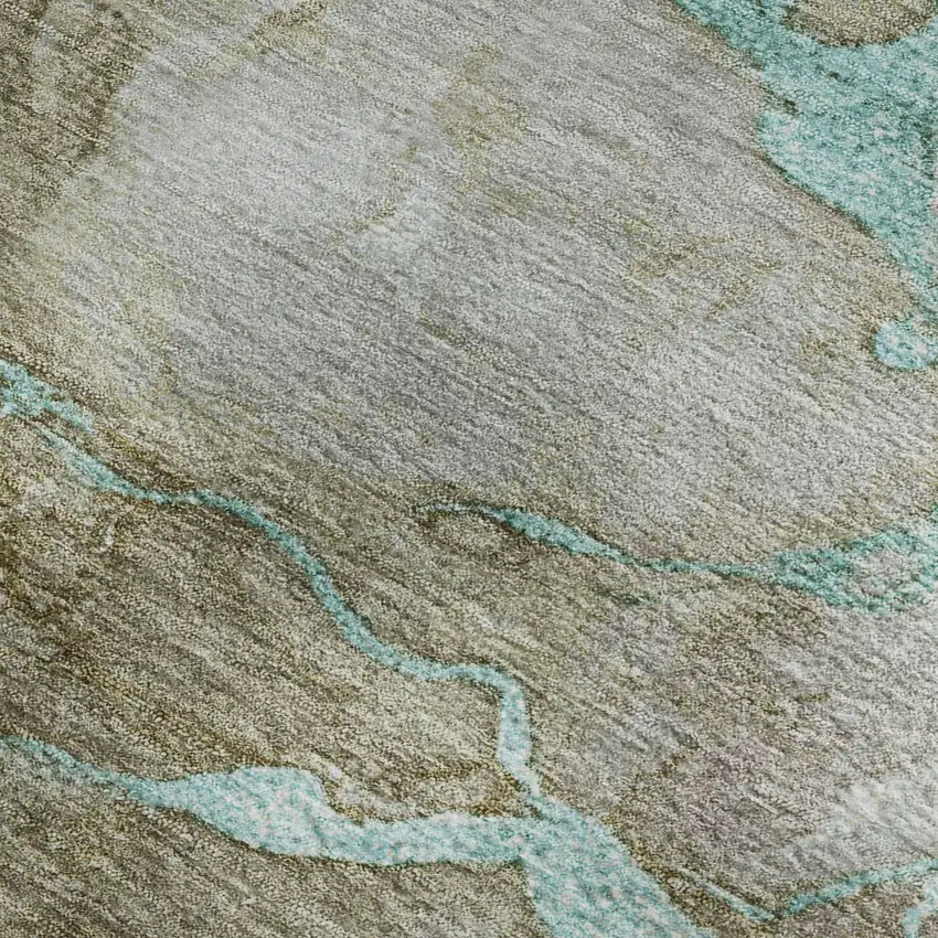 Teal And Brown Abstract Washable Area Rug With UV Protection Photo 4