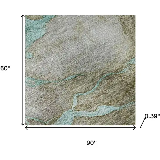 Teal And Brown Abstract Washable Area Rug With UV Protection Photo 9