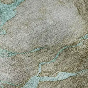 Photo of Teal And Brown Abstract Washable Area Rug With UV Protection