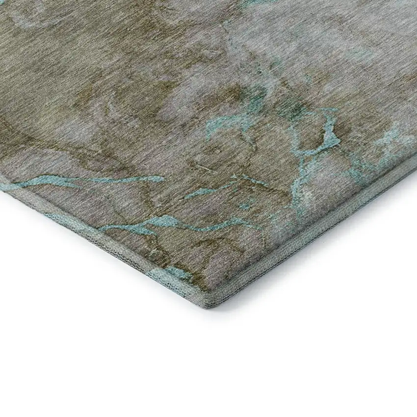 Teal And Brown Abstract Washable Area Rug With UV Protection Photo 7