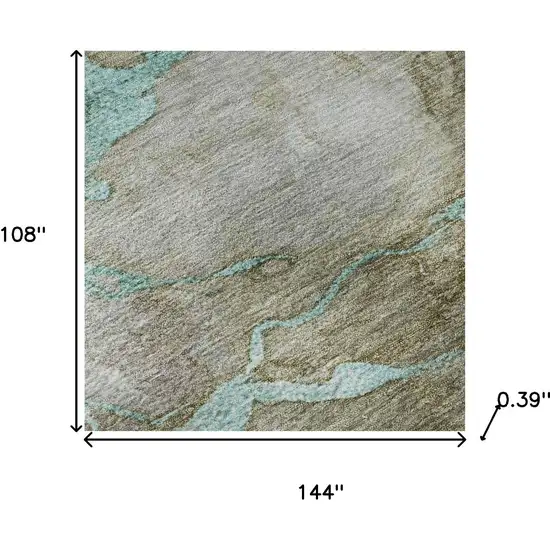 Teal And Brown Abstract Washable Area Rug With UV Protection Photo 8