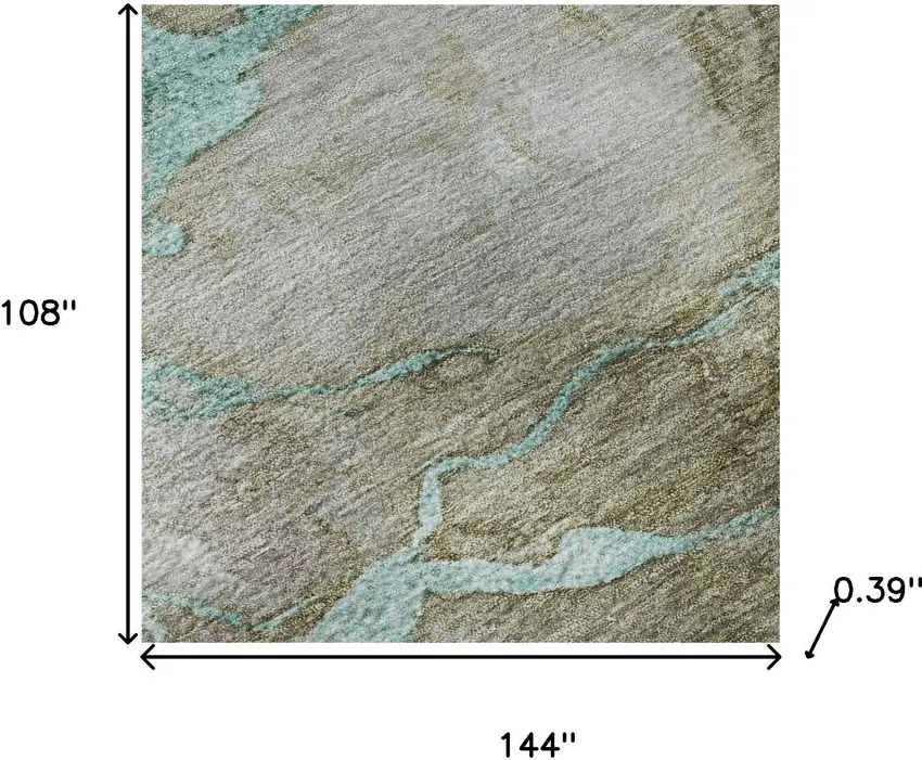 Teal And Brown Abstract Washable Area Rug With UV Protection Photo 8