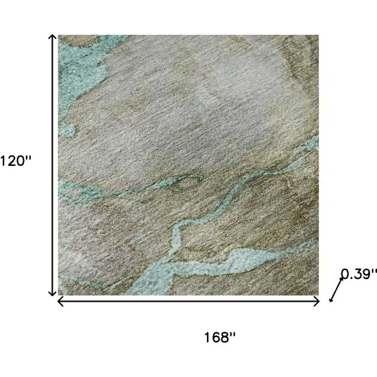 Teal And Brown Abstract Washable Area Rug With UV Protection Photo 8