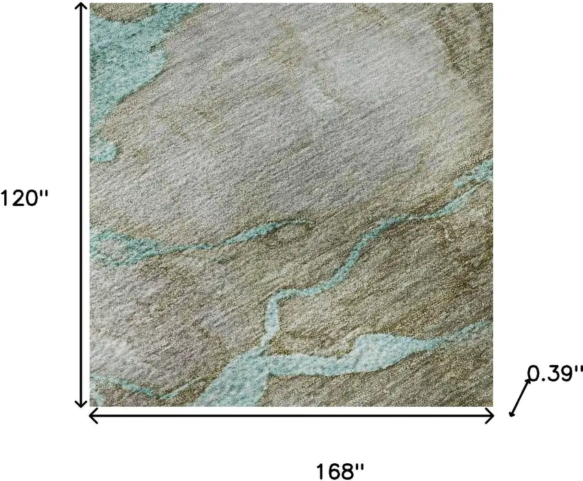 Teal And Brown Abstract Washable Area Rug With UV Protection Photo 8