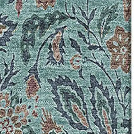 Teal And Brown Floral Washable Area Rug With UV Protection Photo 5