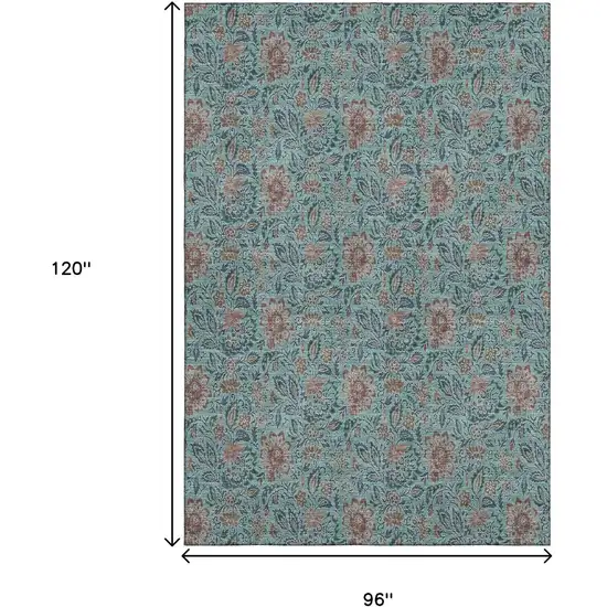 Teal And Brown Floral Washable Area Rug With UV Protection Photo 3