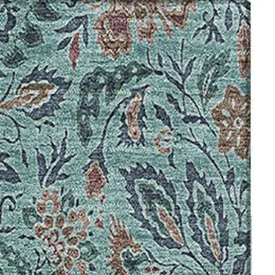Teal And Brown Floral Washable Area Rug With UV Protection Photo 5