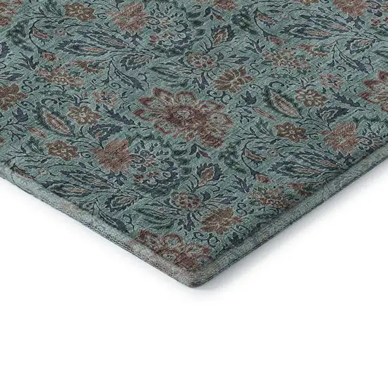 Teal And Brown Floral Washable Area Rug With UV Protection Photo 9