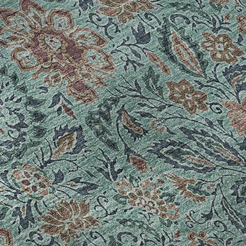 Teal And Brown Floral Washable Area Rug With UV Protection Photo 9