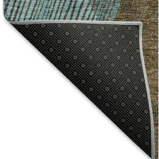 Teal And Brown Geometric Washable Area Rug With UV Protection Photo 6