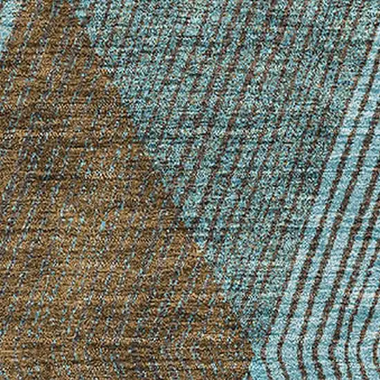 Teal And Brown Geometric Washable Area Rug With UV Protection Photo 2
