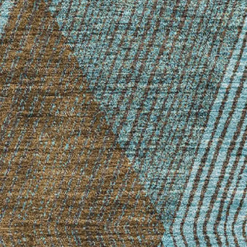 Teal And Brown Geometric Washable Area Rug With UV Protection Photo 2