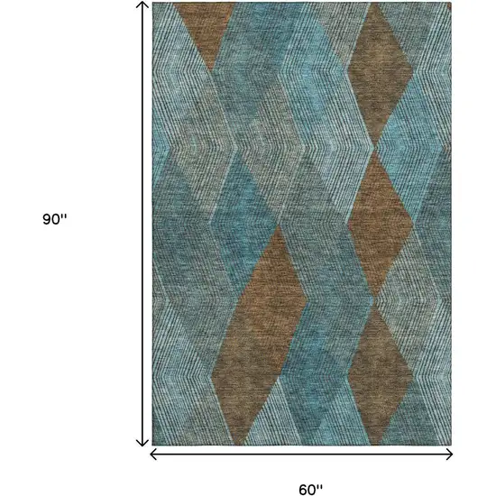 Teal And Brown Geometric Washable Area Rug With UV Protection Photo 8
