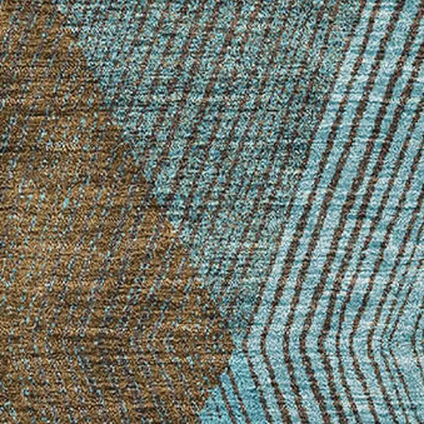 Teal And Brown Geometric Washable Area Rug With UV Protection Photo 2