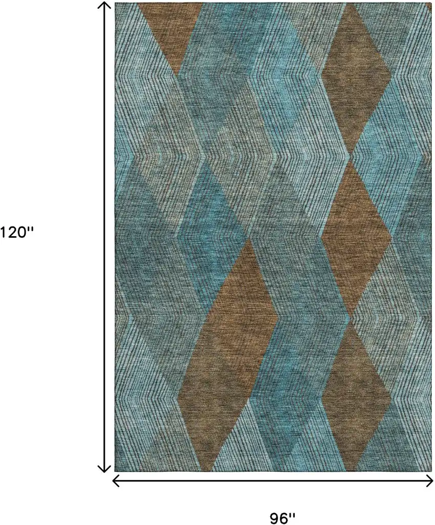 Teal And Brown Geometric Washable Area Rug With UV Protection Photo 9