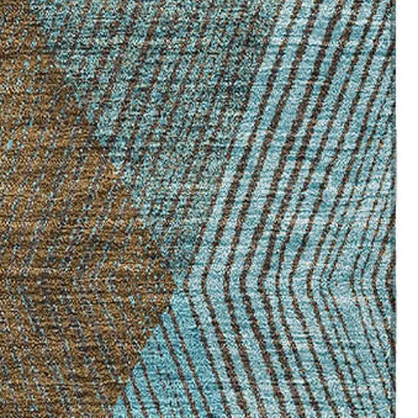 Teal And Brown Geometric Washable Area Rug With UV Protection Photo 2