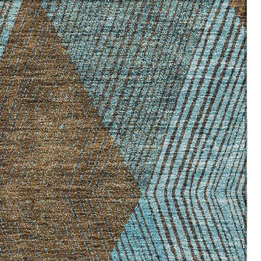Teal And Brown Geometric Washable Area Rug With UV Protection Photo 3