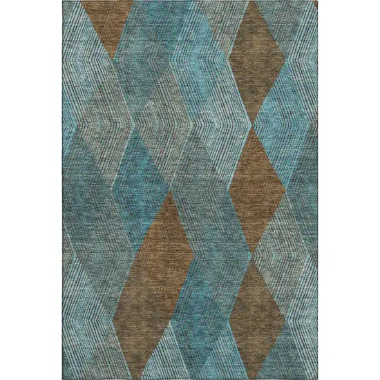 Teal And Brown Geometric Washable Area Rug With UV Protection Photo 1