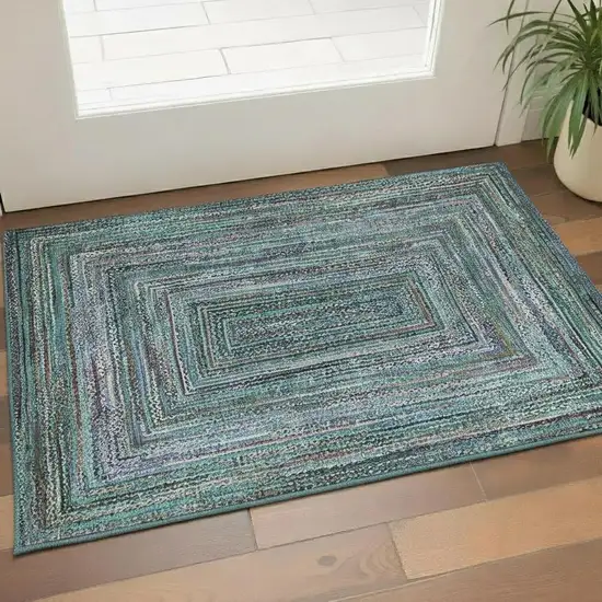 Teal And Brown Geometric Washable Area Rug With UV Protection Photo 2