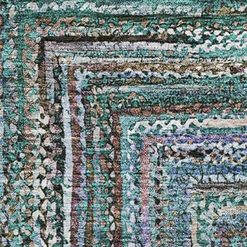 Teal And Brown Geometric Washable Area Rug With UV Protection Photo 2