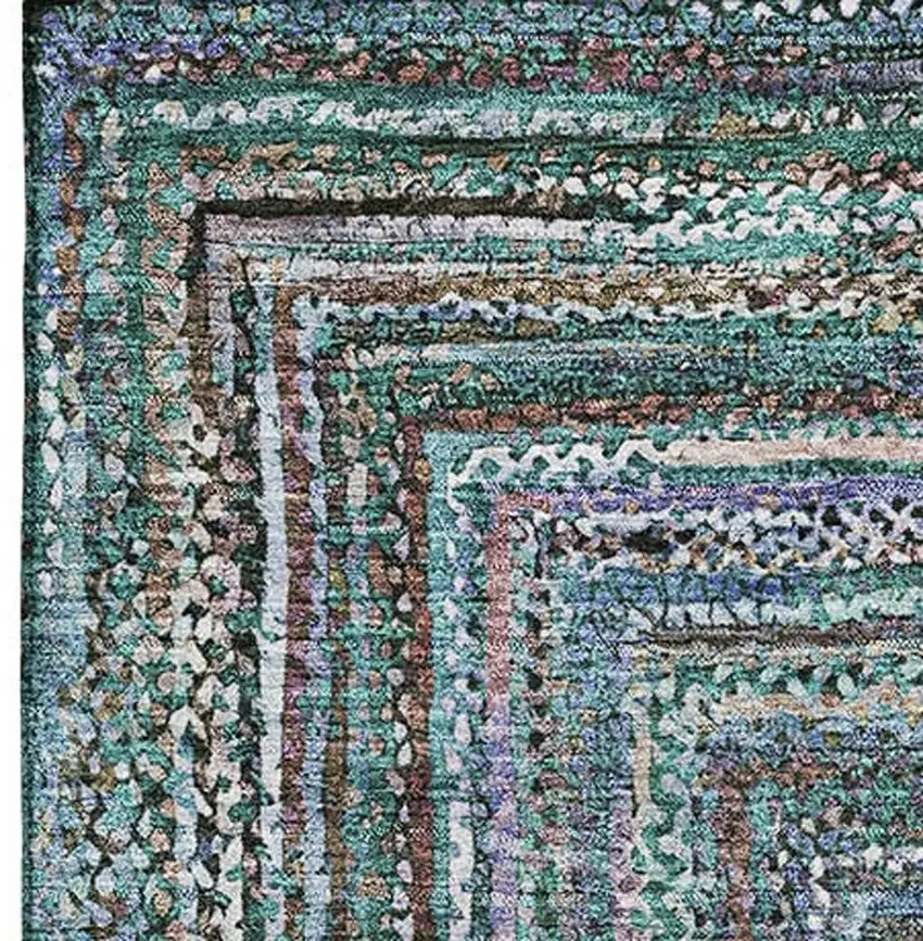 Teal And Brown Geometric Washable Area Rug With UV Protection Photo 3